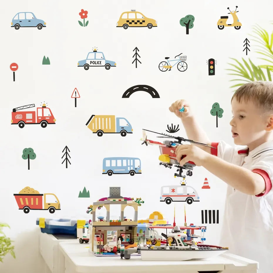 Wall Decal Nursery and Kids Bedroom - City Vehicles