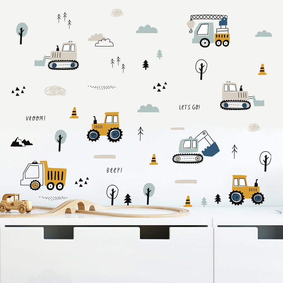 Wall Decal Nursery and Kids room- Construction machines
