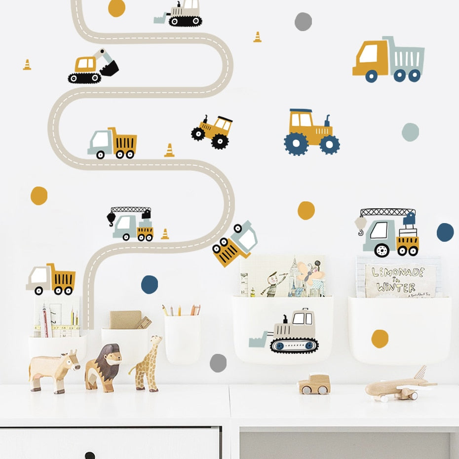 Wall decal nursery and kids room construction machine