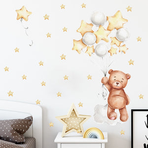 Wall Decal Kids and Nursery Room- Bear Balloon Stars