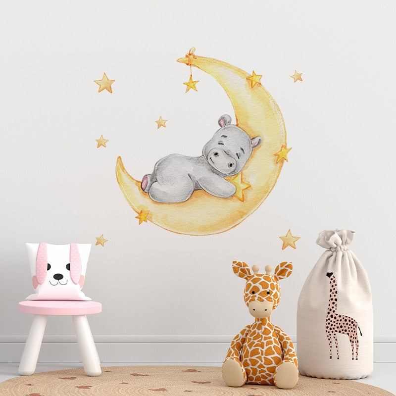 Wall Decal Kids and Nursery Room- Moon Hippo