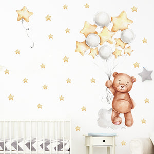 Wall Decal Kids and Nursery Room- Bear Balloon Stars