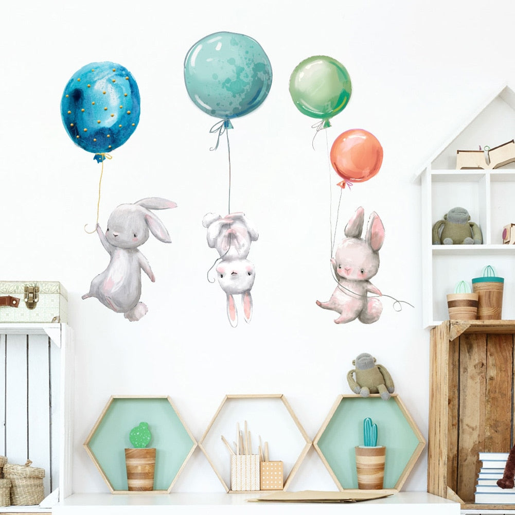 Wall Decal Nursery and Kids Room -  Bunny Balloon Colours