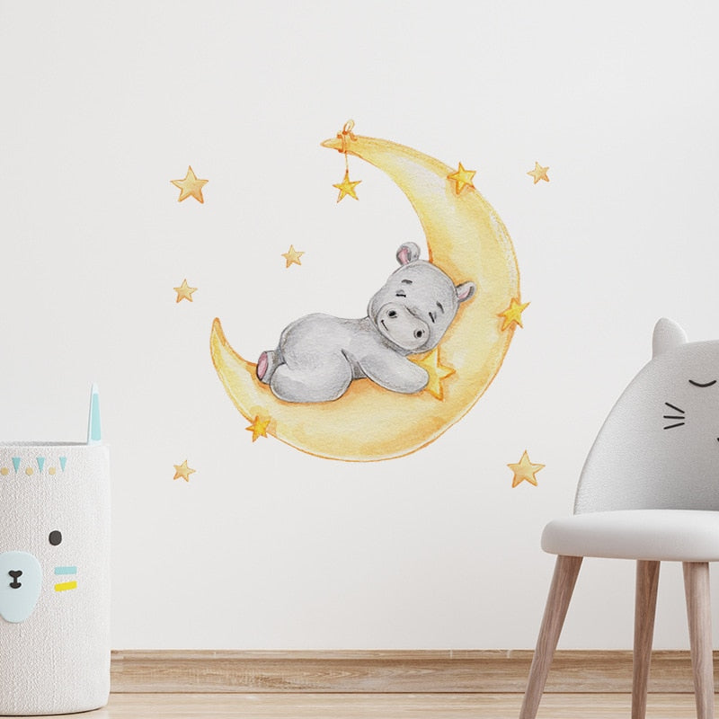 Wall Decal Kids and Nursery Room- Moon Hippo