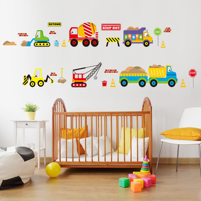 Wall decal Nursery and Kids Bedroom Decor -Colorful Construction Machines