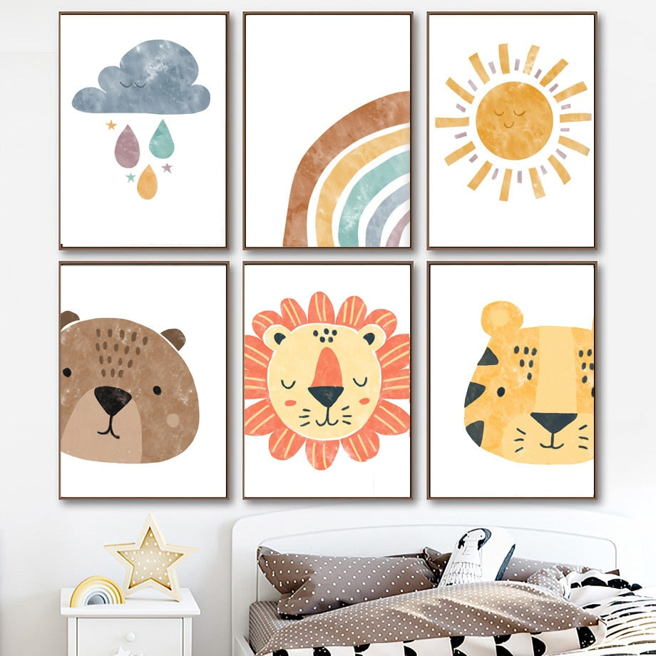 Wall Art Prints for Nursery and Kids Bedroom- Bear Lion Tigger