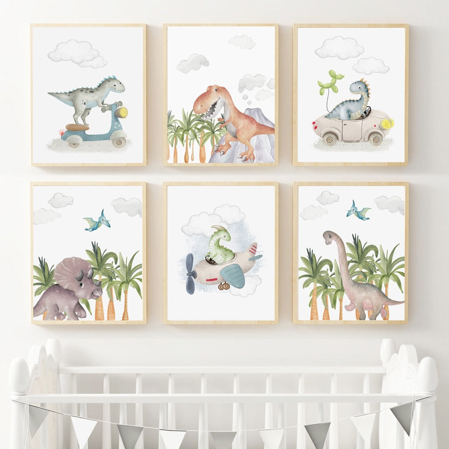 Wall Art Prints for Nursery and Kids Bedrrom-Watercolor Dinosaur