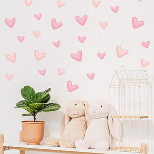 Wall Decal for Nursery and Kids Room- 60pcs Pink Heart