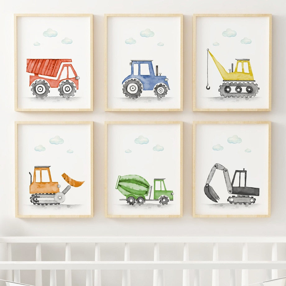 Wall Art Prints for Nursery and Kids Bedroom- Construction Machines 2