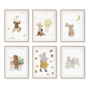 Wall Art Prints for Nursery and Kids Bedroom- Boho Bear Rabbit Monkey