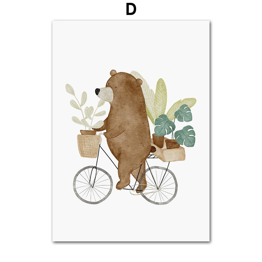 Wall Art Prints for Nursery and Kids Bedroom- Boho Bear Rabbit Monkey