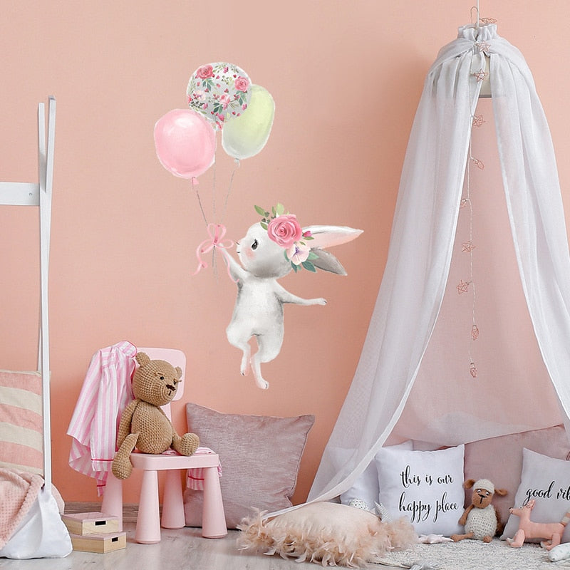 Wall decal Kids and Nursery Room - Rabbit Playing Balloons