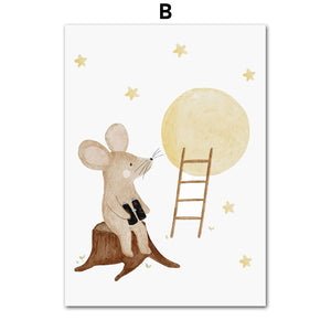 Wall Art Prints for Nursery and Kids Bedroom- Boho Bear Rabbit Monkey