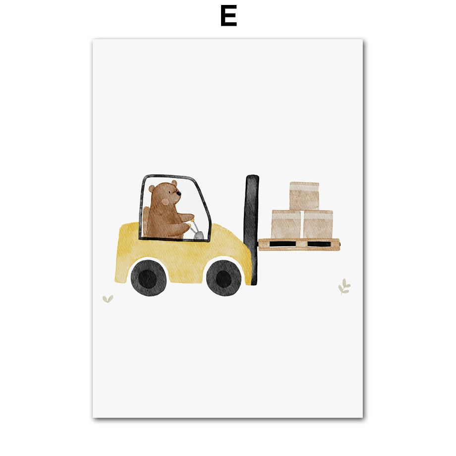 Wall Art Print for Nursery and Kids Bedroom- Boho Construction Machines