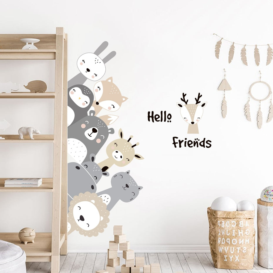 Wall Decal Nursery and Kids Room – Corner Cartoon Cute Animals