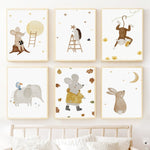 Wall Art Prints for Nursery and Kids Bedroom- Boho Bear Rabbit Monkey