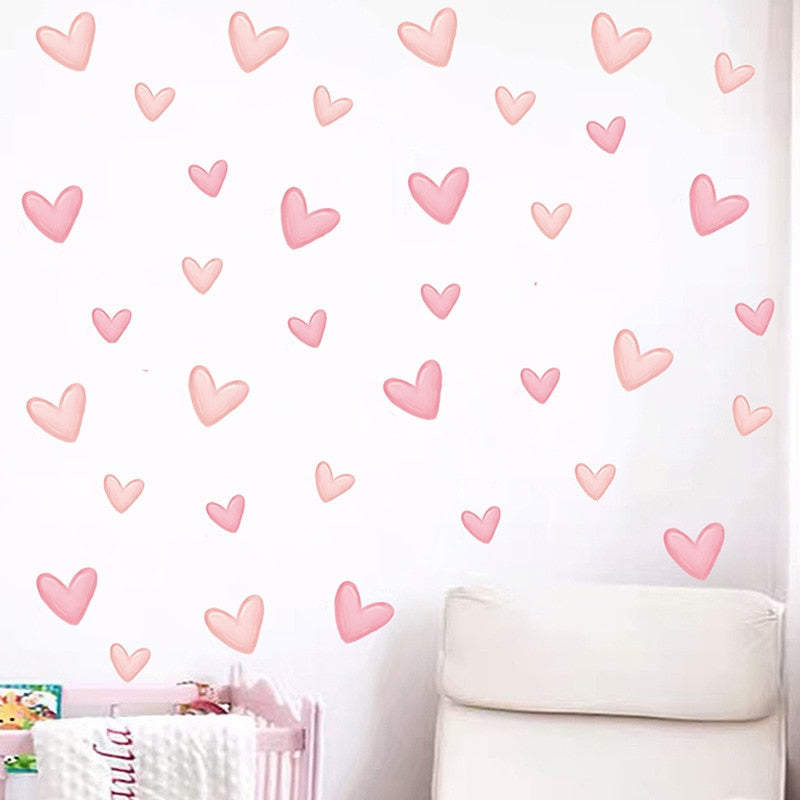 Wall Decal for Nursery and Kids Room- 60pcs Pink Heart