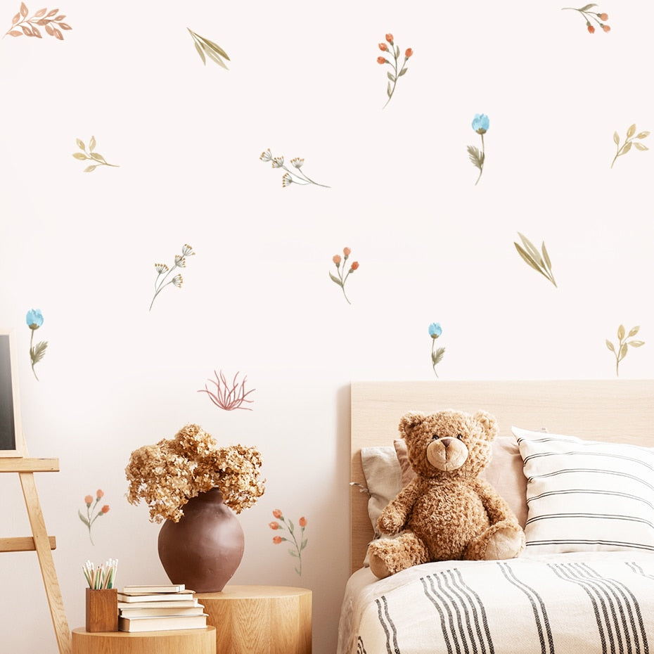 Wall Decal for Nursery and Kids Room -Boho Leaves / Field Flowers