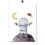 Wall Art Prints for Nursery and Kids Bedroom-Astronaut UFO Planet Moon