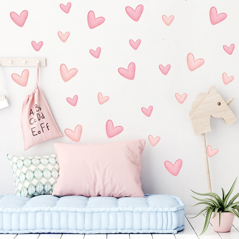 Wall Decal for Nursery and Kids Room- 60pcs Pink Heart