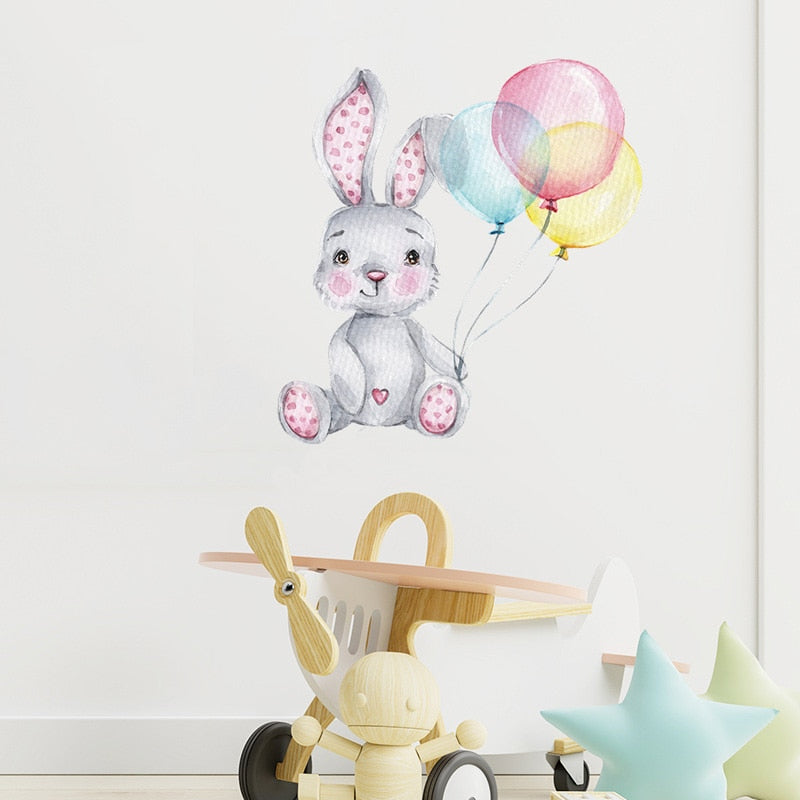 Wall Decal Nursery and Kids Bedroom Decor- Painted Bunny Balloon