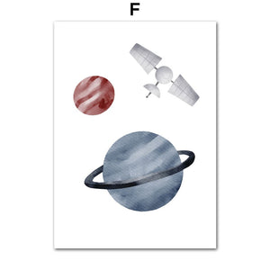 Wall Art Prints for Nursery and Kids Bedroom-Astronaut UFO Planet Moon