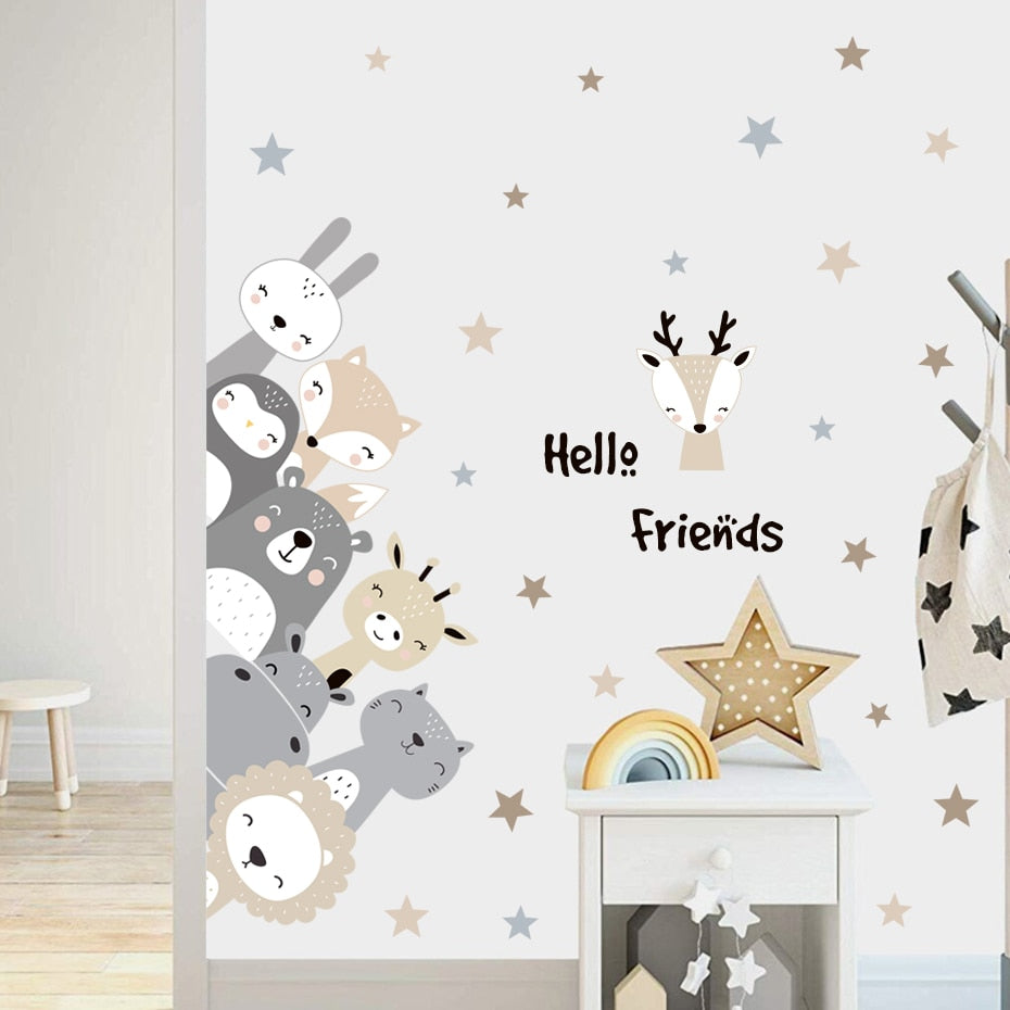 Wall Decal Nursery and Kids Room – Corner Cartoon Cute Animals