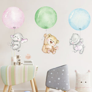 Wall Decal Nursery and Kids Room -Elephant Bear Balloons 