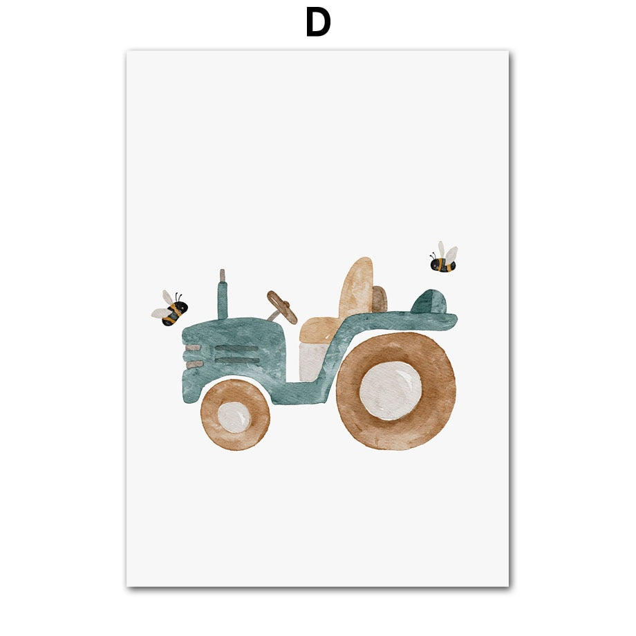 Wall Art Print for Nursery and Kids Bedroom- Boho Construction Machines