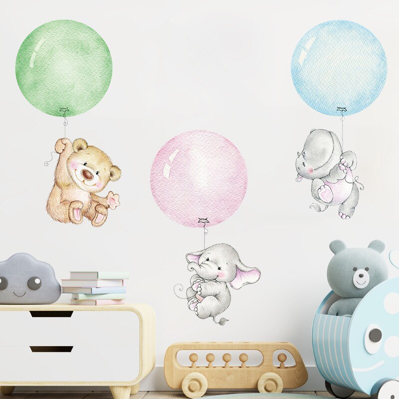 Wall Decal Nursery and Kids Room -Elephant Bear Balloons 