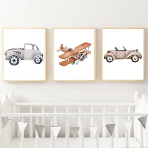 Wall Art prints for Nursery and Kids Bedroom- Helicopter Airplane Hot Air Balloon