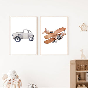 Wall Art prints for Nursery and Kids Bedroom- Helicopter Airplane Hot Air Balloon